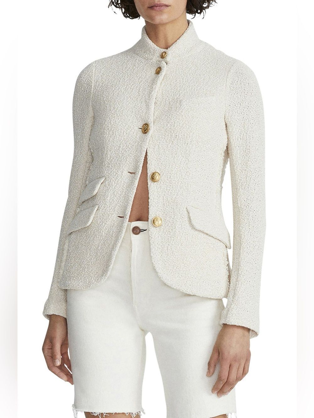 Rag & Bone Slade Cotton Tweed Blazer Women's Cream Bouclé Jacket - size 14